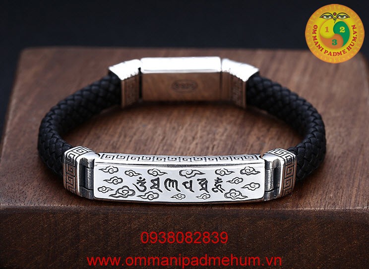 Vòng đeo tay bạc thái thần chú Om Mani Padme Hum và chủng tử Hri